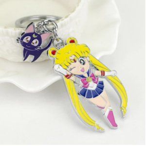 New! Sailor Moon & Luna Silver Keychain